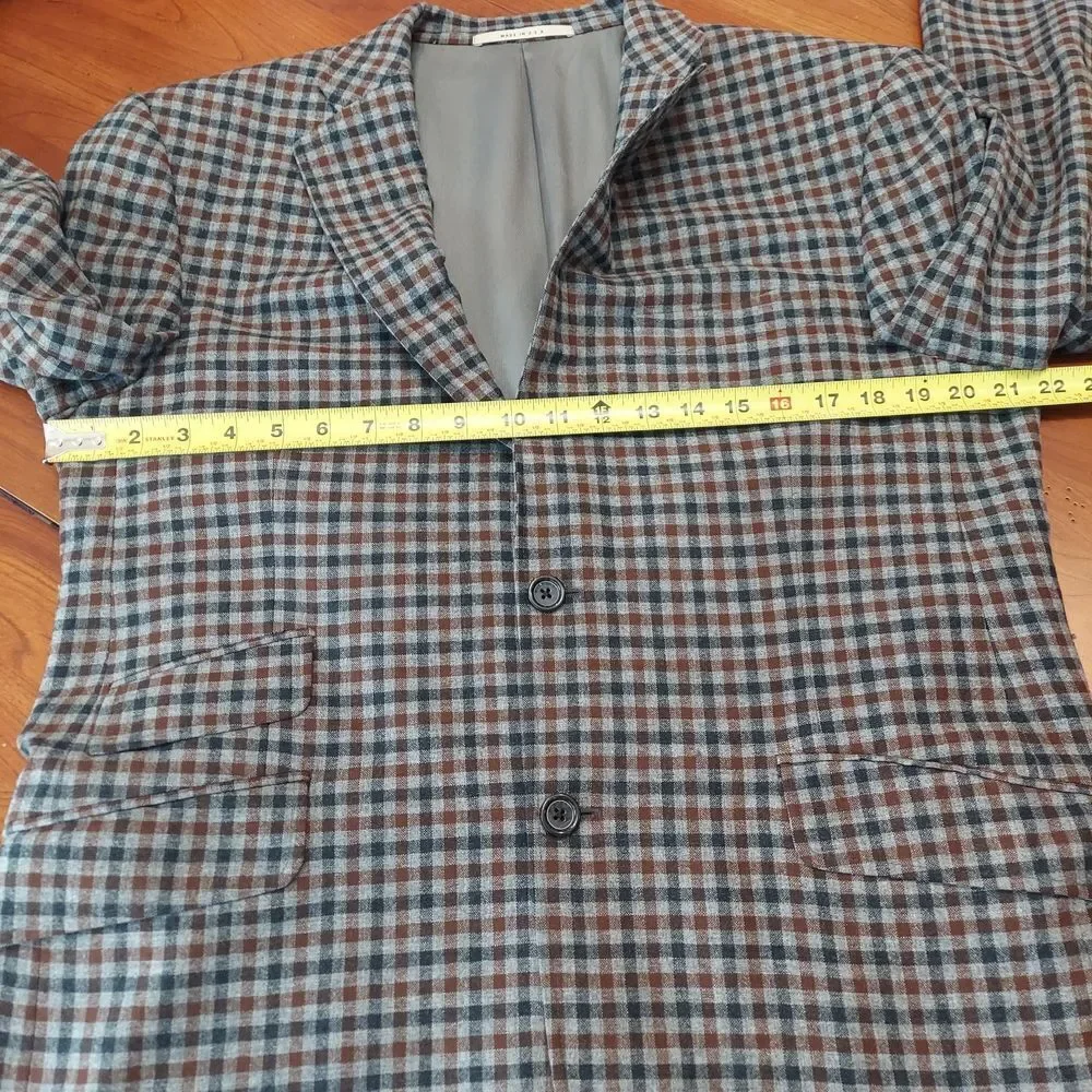 Burberry Gray, Brown, Black Plaid Blazer Jacket Cashmere Blend Sz 40 REG